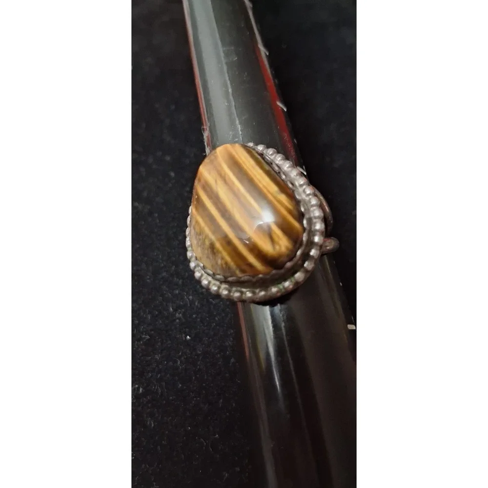 Vintage 925 Sterling Silver TIGER'S EYE Native American Handmade RING Size 11